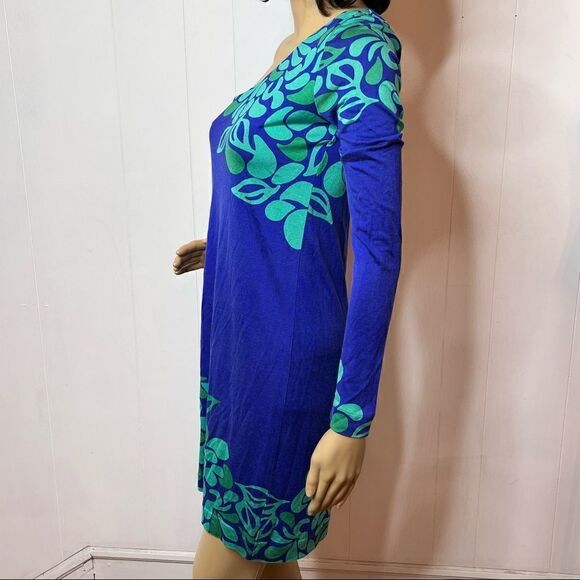 Lilly Pulitzer Dress S Modern One Sleeve Bare Shoulder Purple Aqua Jersey Silk - Picture 2 of 7